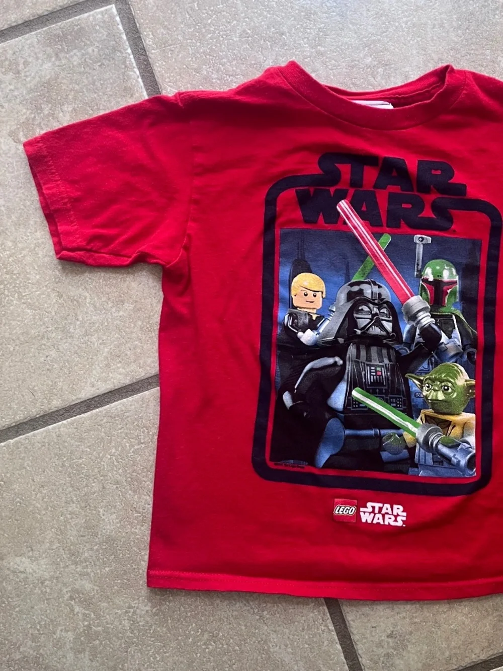 2015 Lego Star Wars Kids T Shirt XS 4/5 Darth Vader Yoda Boys Short Sleeve Tee
